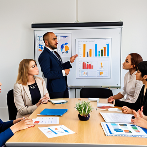 **

A modern office setting. A diverse group of employees is gathered around a table, participating in a risk communication training workshop. The focus is on a facilitator explaining how to use clear and accessible language to communicate potential risks. The atmosphere is engaging and interactive, emphasizing the importance of transparency and honesty in risk communication. Include visual aids such as charts and graphs illustrating risk assessment.

**