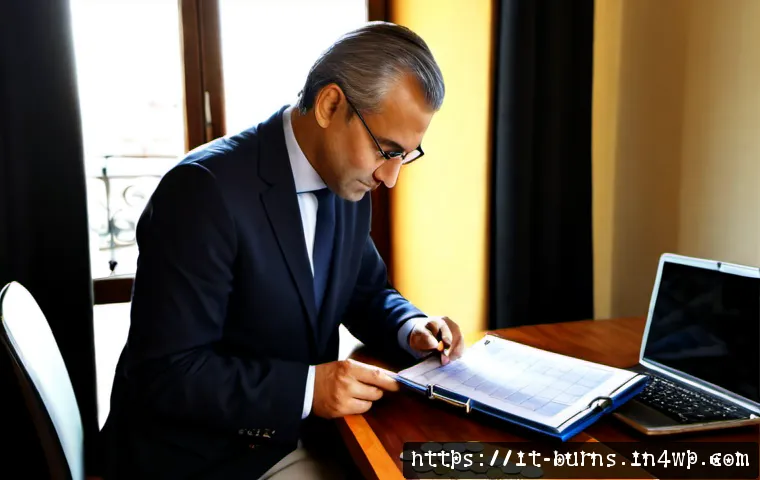 Home 24 비즈니스 리스크 평가를 위한 체크리스트 - Photorealistic Italian small-business risk assessment scene, middle-aged entrepreneur in a smart cas...