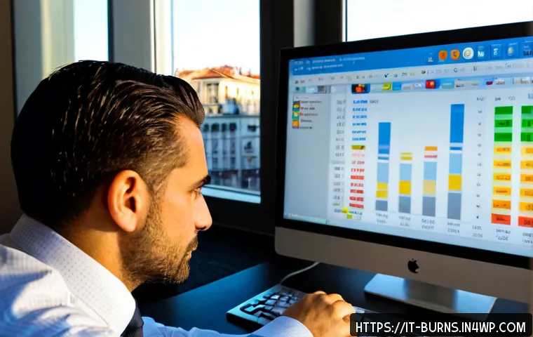 Home 14 리스크 관리 소프트웨어 추천 - Photorealistic Italian small-business owner in a bright Milan office reviewing risk management softw...
